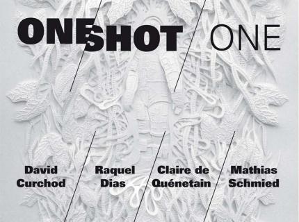 affiche expostion &quot;one shot&quot; de David Curchod / Raquel Dias / Claire de Quénetain / Mathias Schmied